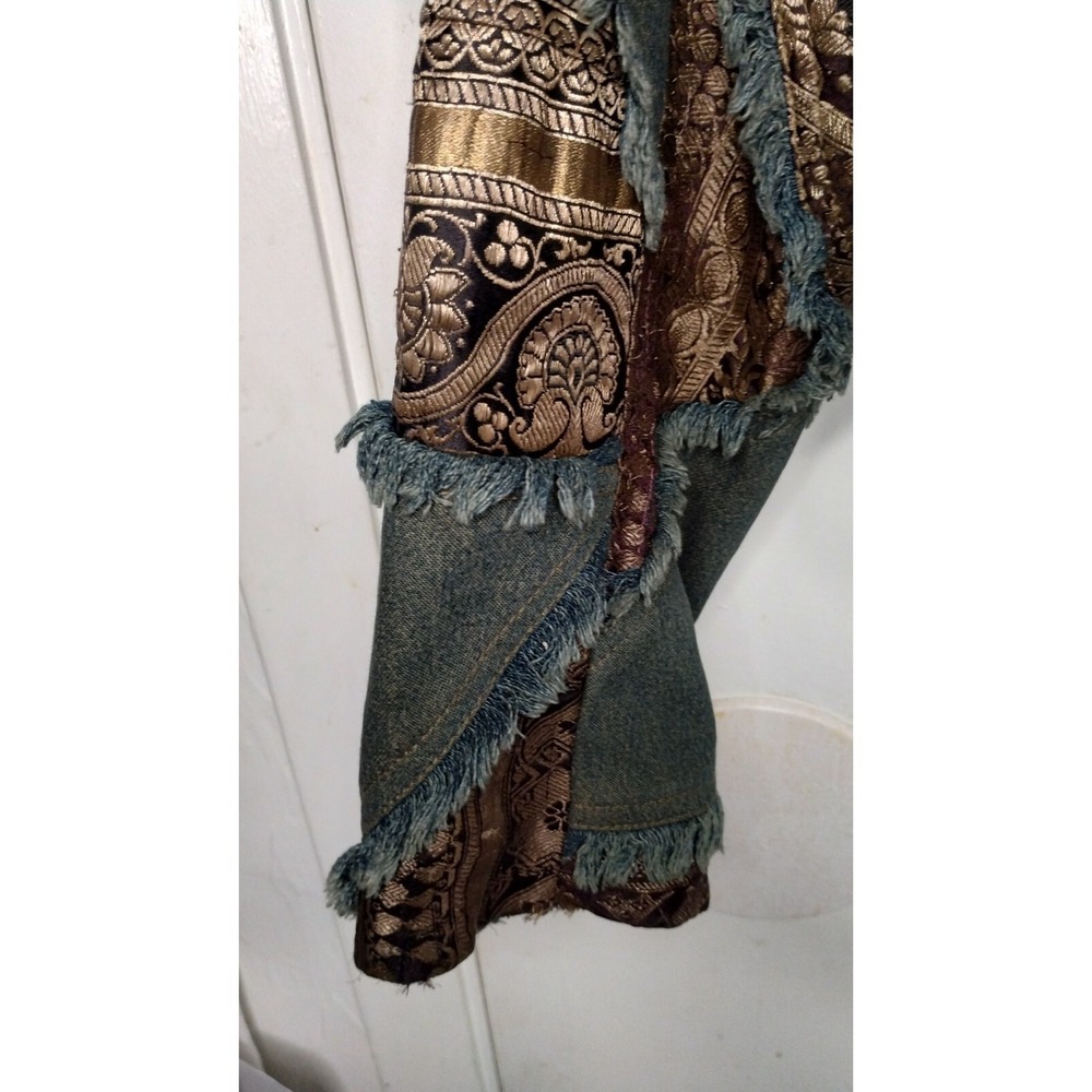 Vintage Town & Travel Denim Metallic Silk Blend Patchwork Jacket Women Sz Large - Picture 7 of 14